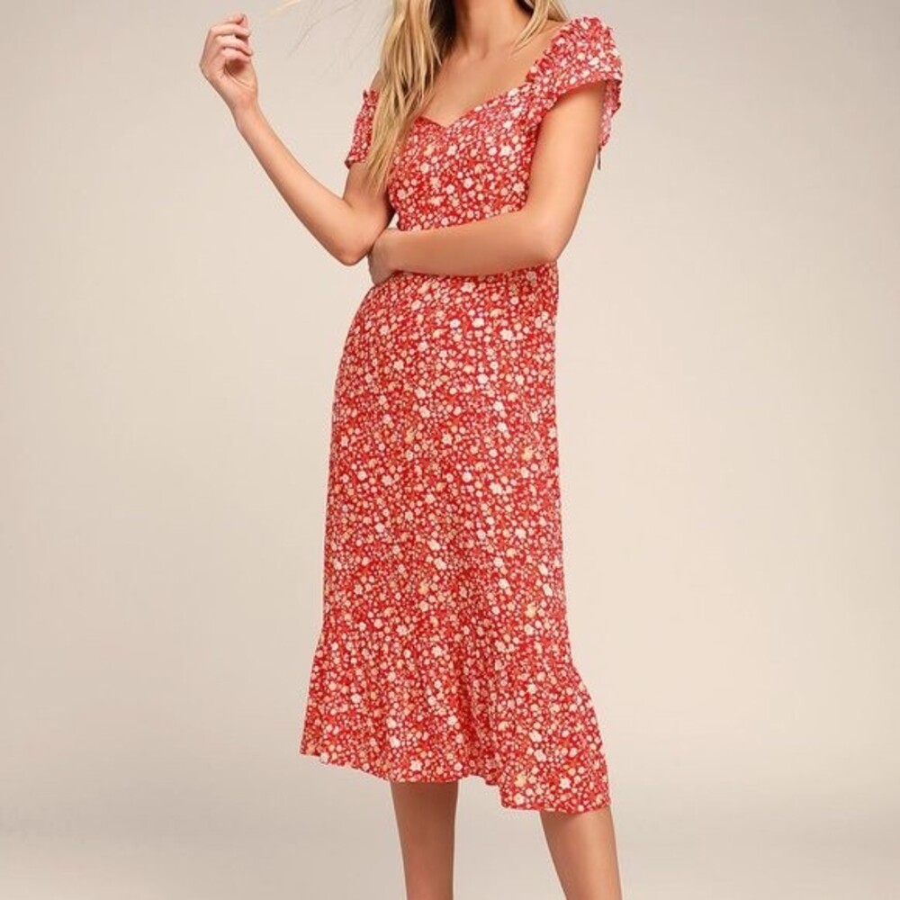 Lulu's Red Floral Midi Dress